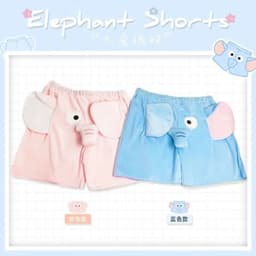 image-2024 Summer New Cute Elephant Shorts Embroidered Dumbo Creative Plush Ugly Fish Couple Pajamas Blue Pink