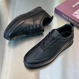 image-Men's White Low Top Sneakers - Breathable Casual Shoes