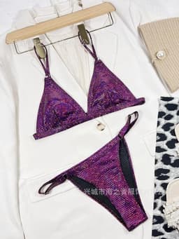 image-2023 new swimsuit foreign trade cross-border swimsuit solid color sequin European and American sexy bikini split women's bikini