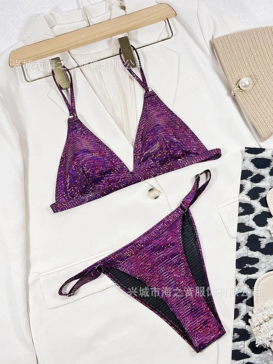 image-2023 new swimsuit foreign trade cross-border swimsuit solid color sequin European and American sexy bikini split women's bikini