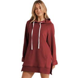 image-Women's Hooded Sweatshirt - Solid Color Mid-Length Loose Fit