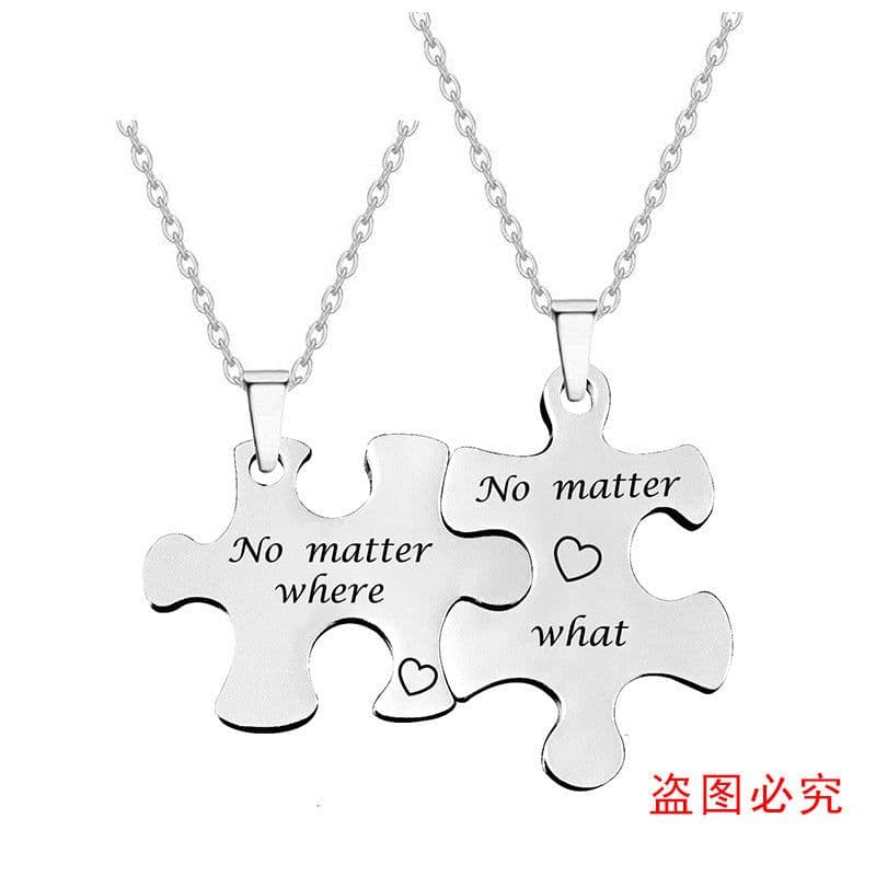 image-Puzzle Necklace Stainless Steel Couple Unisex