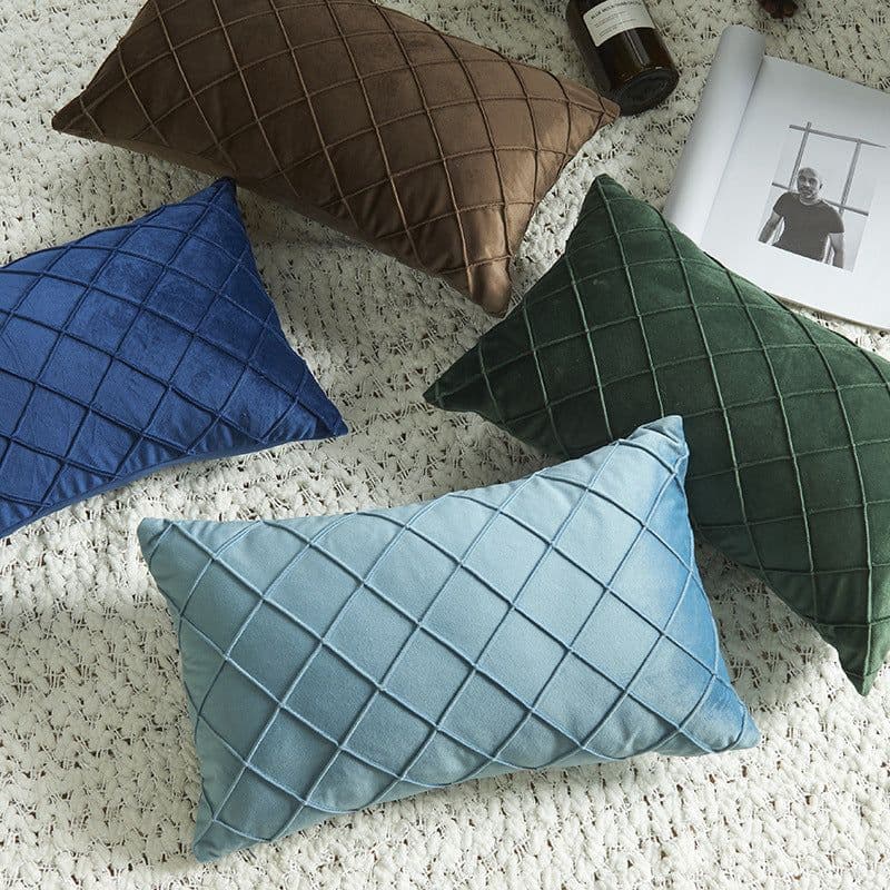 image-Dutch Velvet Plaid Waist Pillow Purple 30×50cm