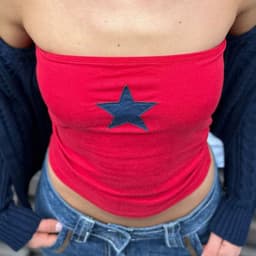 image-European American Y2K Blue Crop Top - Slim Fit