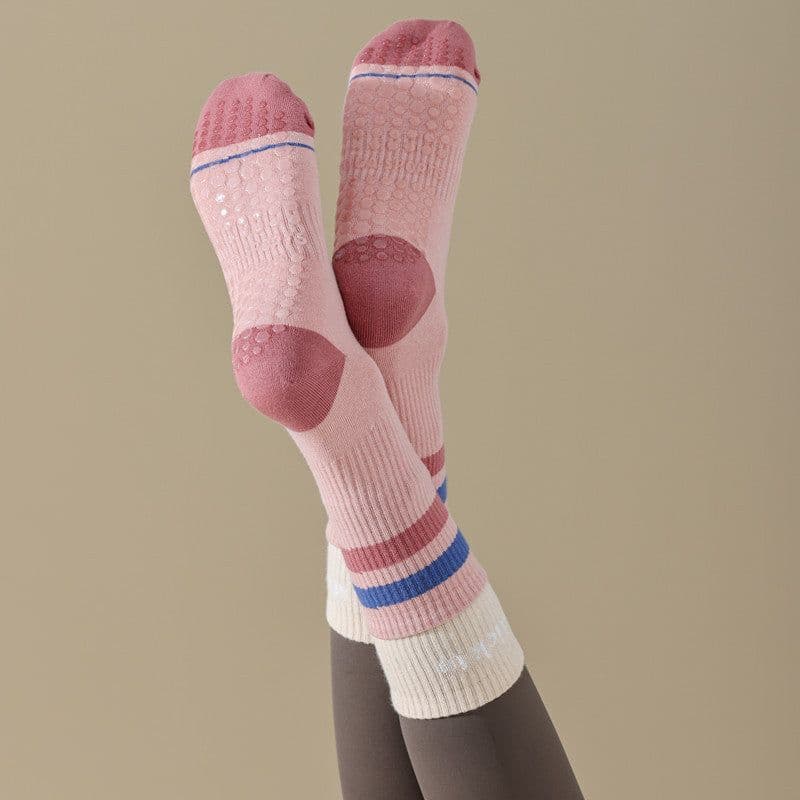 image-Women's Yoga Socks - Purple Cotton Mid-Tube Non-Slip
