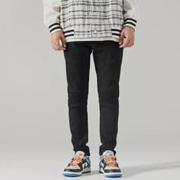 image-Foreign trade fashion trend high street new slim fit small straight black washed personality stitching motorcycle men's jeans