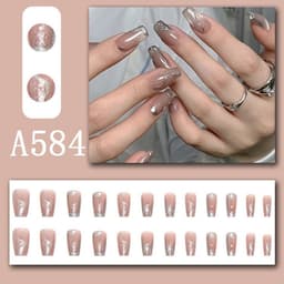 image-Winter fresh and simple pure lust style bride dance wear nails rainbow love rose fake nails wholesale