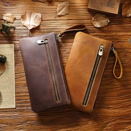 image-Retro Crazy Horse Leather Zipper Pen Bag Large Capacity Portable --- (57 characters)