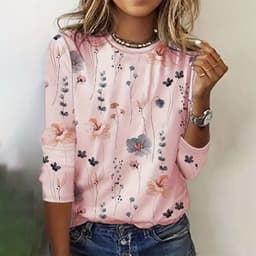 image-Juya 3D Floral Print Long-Sleeve T-Shirt - 6XL Women's Western Style