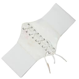 image-Women's Butterfly Print Elastic Waist Belt - White