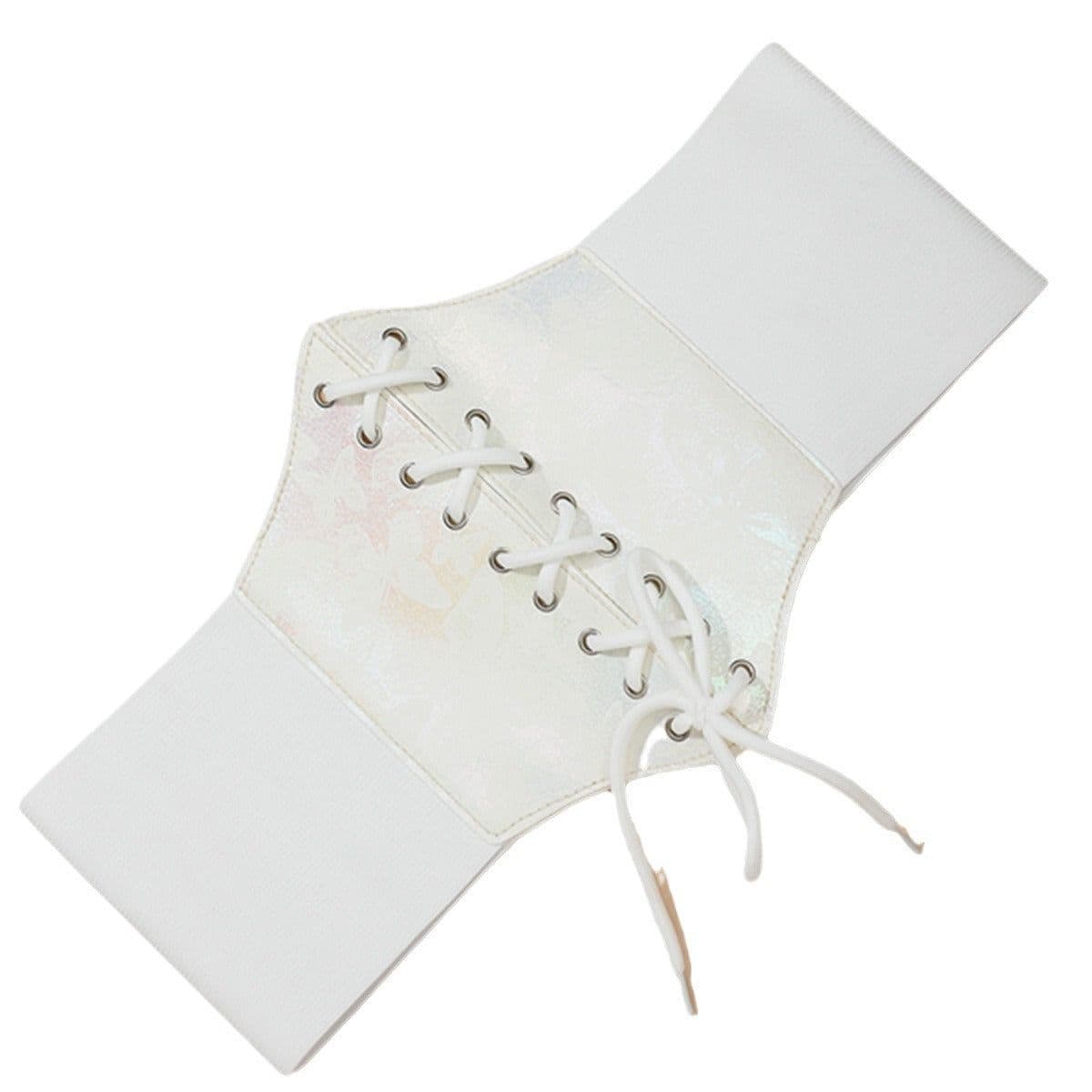 image-Women's Butterfly Print Elastic Waist Belt - White
