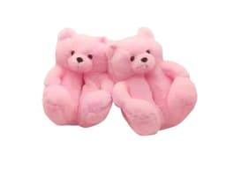 image-Cartoon Bear Plush Slippers - Large, South Korean Velvet, Dark Teddy Bear Shoes