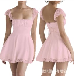 image-Women's White Lace Square Neck Dress - Backless High Waist