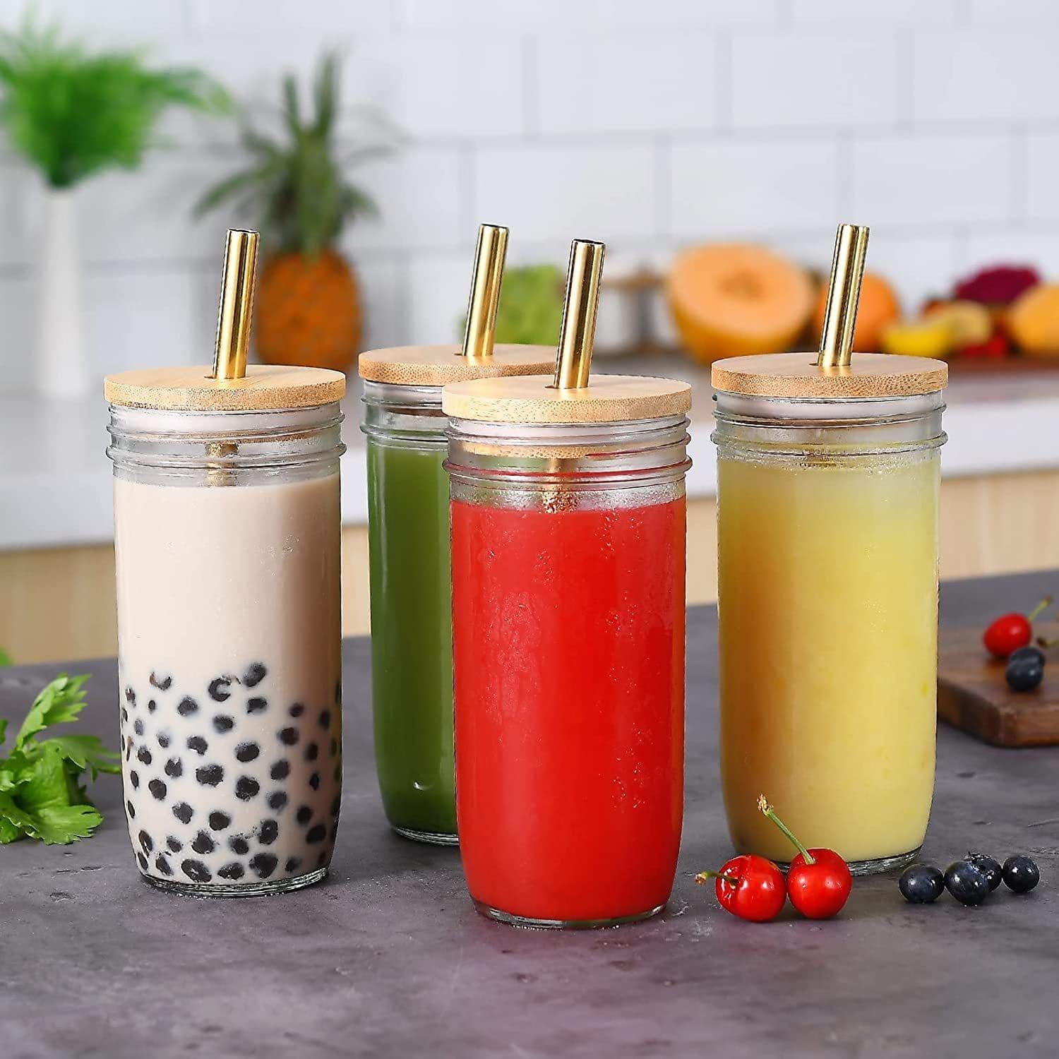 image-Mason Jar 24oz Glossy Glass Bamboo Lid