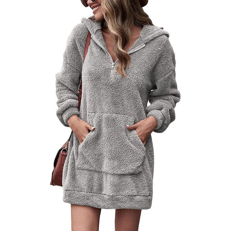 image-Women's Fleece Hoodie Jacket - Loose Fit Long Sleeve 3XL