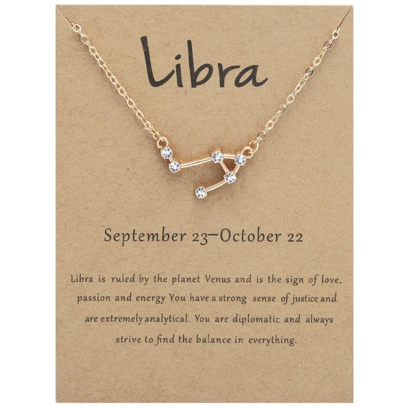 image-Yulu 12-Constellation Diamond Necklace Alloy Clavicle Chain - Brown