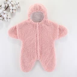 image-Baby Jumpsuit - Red Sherpa Star Winter Romper, Quilted, Hooded, Thickened