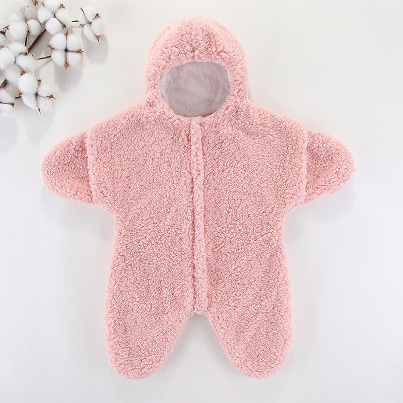 image-Baby Jumpsuit - Red Sherpa Star Winter Romper, Quilted, Hooded, Thickened
