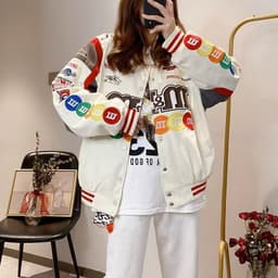 image-Baseball Jacket - Apricot Embroidered Hip Hop 3XL