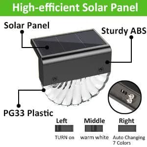image-LED Solar Wall Light - RGB Colorful Warm White Outdoor