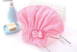 image-Coral Fleece Dry Hair Cap - Princess Bow Pink