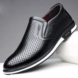 image-Men's Casual PU Loafers - Black Flat Heel 44 Size