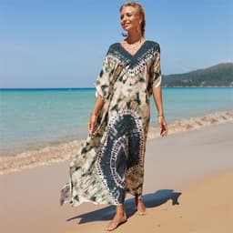 image-European & American Beach Blouse Skirt - Rayon, Green Heart, One Size Fits All