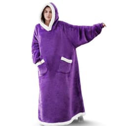 image-Winter blanket extra long vertical pocket fleece lazy blanket flannel lambswool TV TV blanket bathrobe