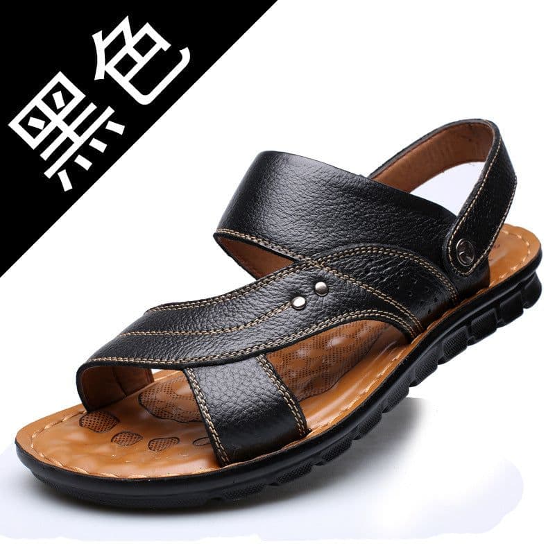 image-Mens Leather Sandals - Yellow Brown Size 46