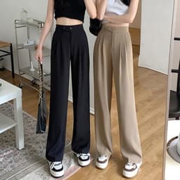 image-Women's High-Waist Wide-Leg Pants - Pink Polyester