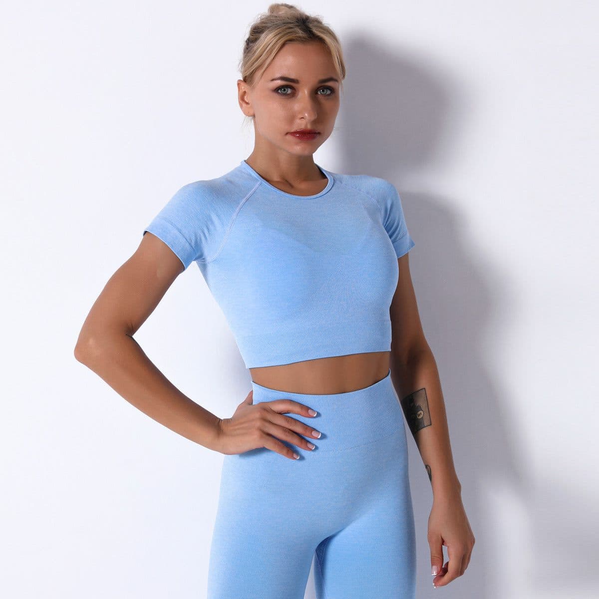 image-Nisha Women's Yoga Suit - Black Leggings Short Sleeve L