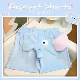 image-2024 Summer New Cute Elephant Shorts Embroidered Dumbo Creative Plush Ugly Fish Couple Pajamas Blue Pink