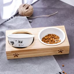 image-Bamboo Frame Ceramic Pet Bowl - Large Bamboo, Stainless Steel