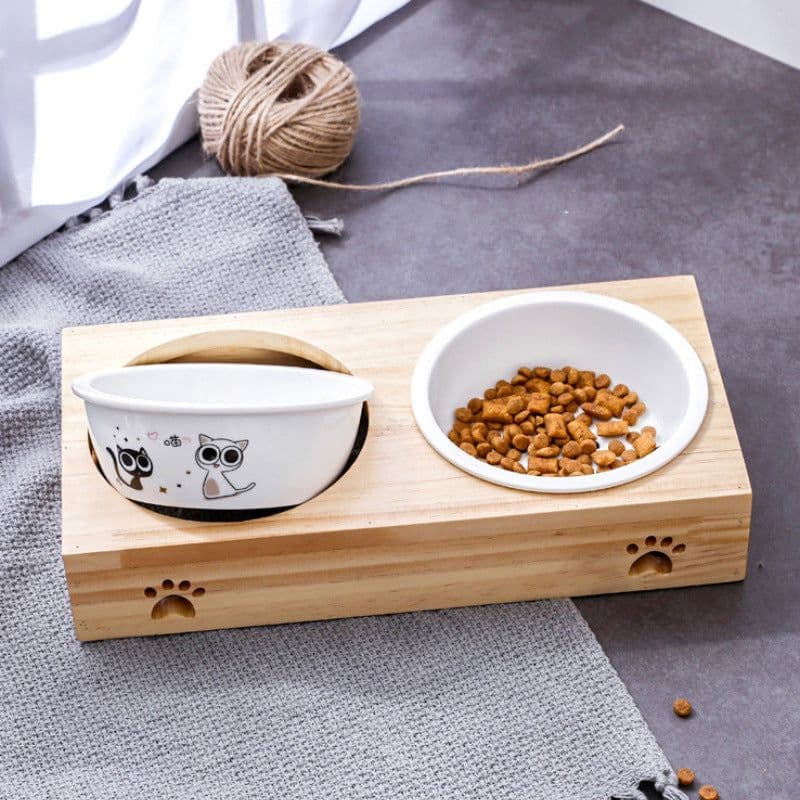 image-Bamboo Frame Ceramic Pet Bowl - Large Bamboo, Stainless Steel
