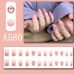 image-Winter fresh and simple pure lust style bride dance wear nails rainbow love rose fake nails wholesale