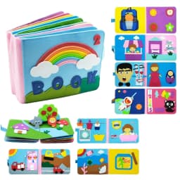 image-Montessori Busy Board Felt Book - Rainbow Washable Quiet Book