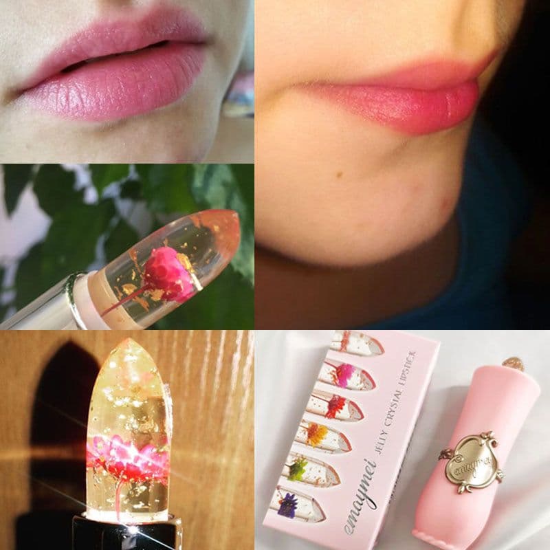 image-Cross-border emaymei dried flower gold leaf jelly color-changing lipstick transparent flower lipstick moisturizing color-changing lipstick wholesale