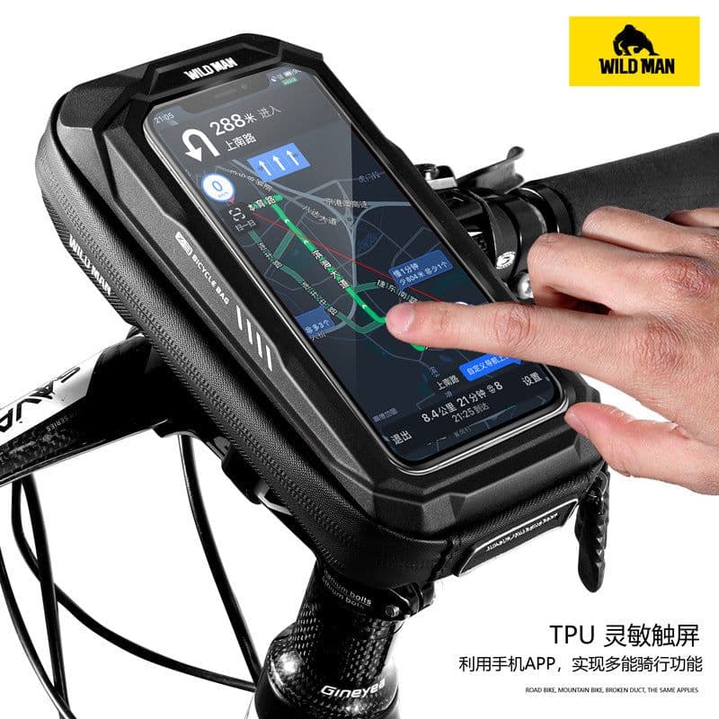 image-WILD MAN bicycle bag hard shell handlebar bag cross-border touch screen mobile phone bag mountain bike front beam bag cycling bag