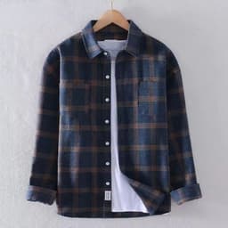 image-Men's Plaid Shirt Long Sleeve - Red-Brown XXXL