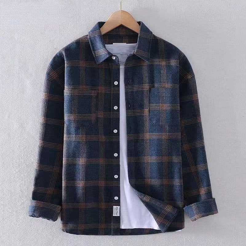 image-Men's Plaid Shirt Long Sleeve - Red-Brown XXXL