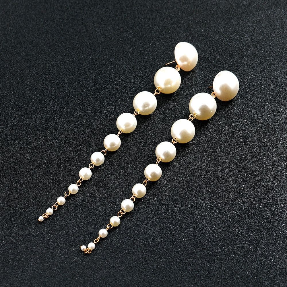 image-Cross-border hot-selling earrings European and American fashion all-match temperament gradient handmade pearl tassel long earrings for women