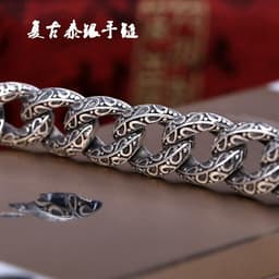 image-Retro Thai silver bracelet 925 silver auspicious rattan bolt bracelet hollow carved men's fashion domineering jewelry personality