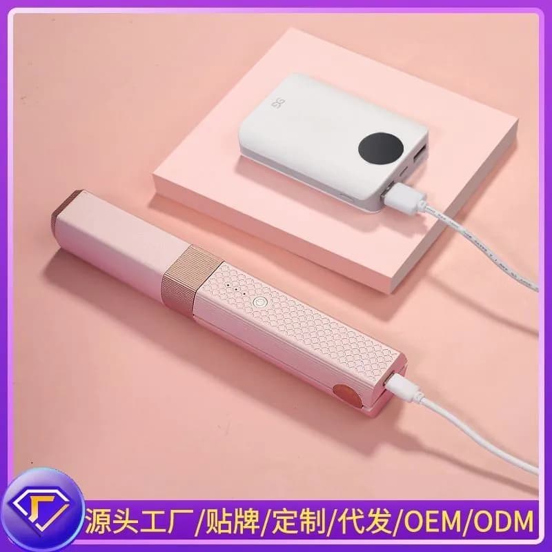 image-Holly 3-in-1 USB Straightening Comb Curling Stick - Pink/Green