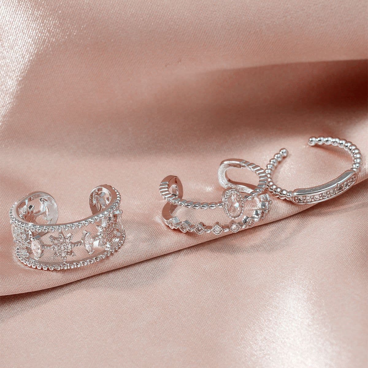 image-European and American cross-border stacked style niche design hollow zircon open ring set light luxury simple personality ring