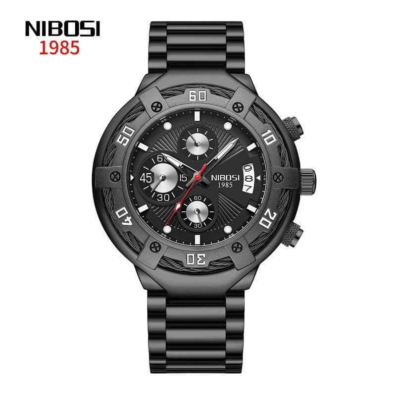 image-NIBOSI Men's Watch 46mm Quartz Black Gold