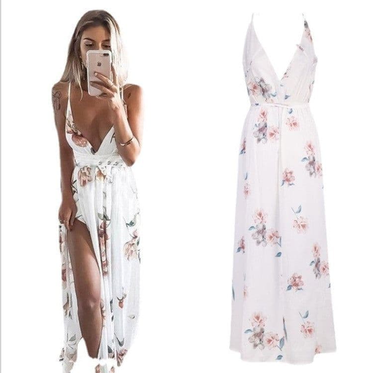 image-Yisa Meier Women's Printed Sling Halter Beach Dress Black XL