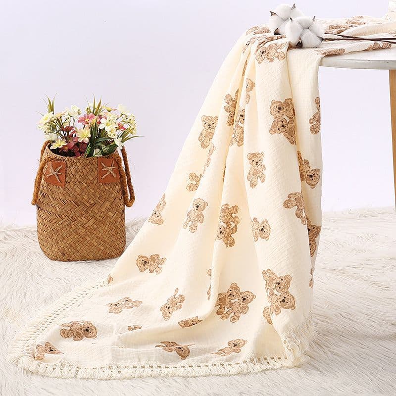 image-Foreign trade cross-border children's blanket double-layer crepe wrapped pure cotton soft tassel baby stroller cover blanket baby blanket