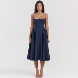 image-Dynoppy Sexy V-Neck Sleeveless Women's Dress - Mid-Length, Waist Slimming, Backless