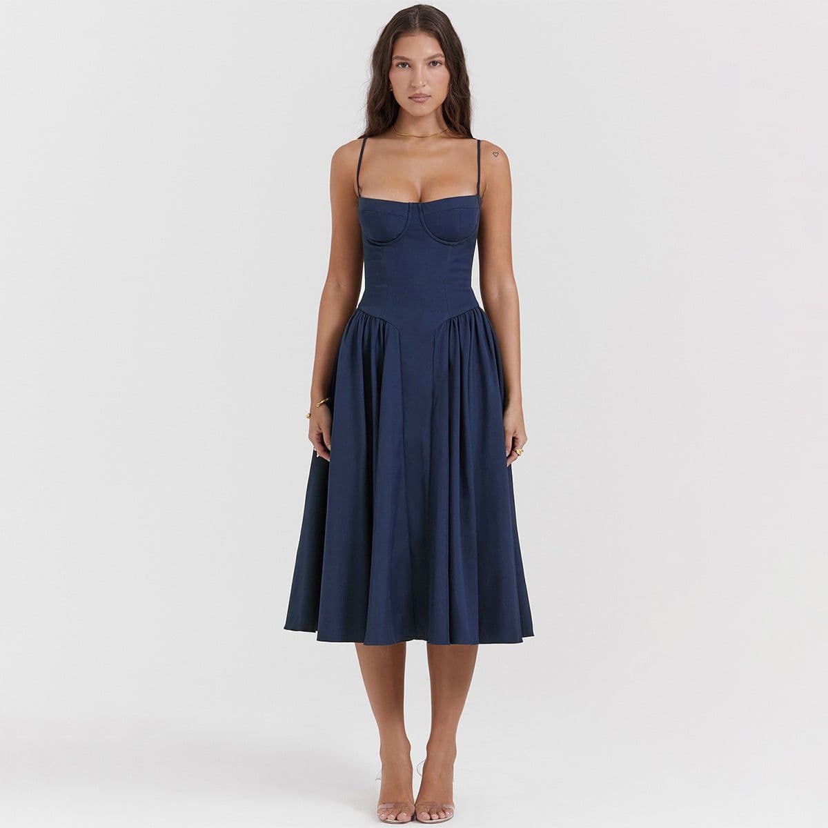 image-Dynoppy Sexy V-Neck Sleeveless Women's Dress - Mid-Length, Waist Slimming, Backless