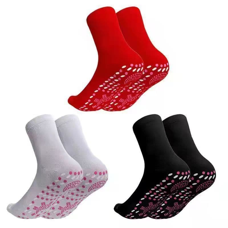 image-Yuehong Self-Heating Cotton Massage Socks - Washable, One Size, Mid-Tube, Black/White/Red